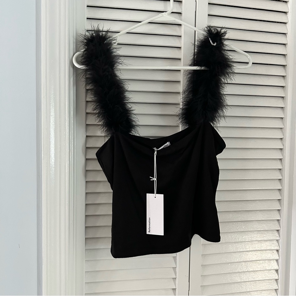 Black Fuzzy Strap Top